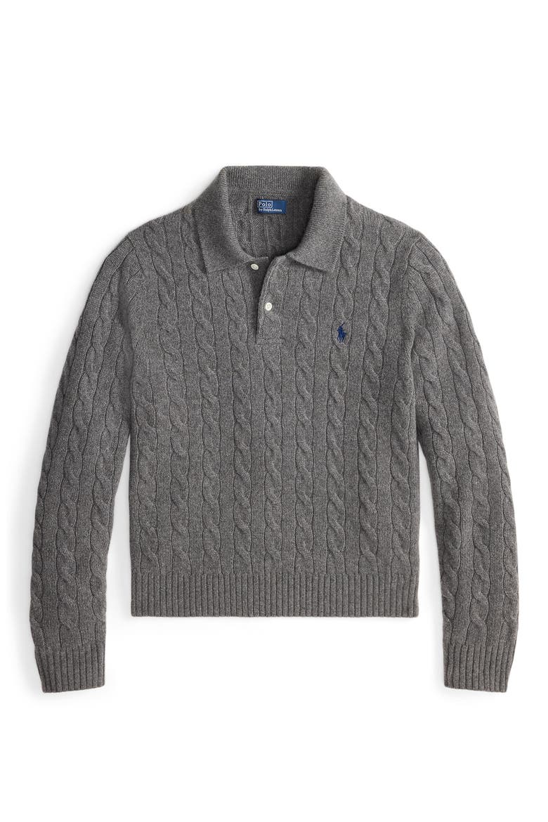 Wool & Cashmere Polo Sweater, Alternate, color, FLANNEL GREY HEATHER