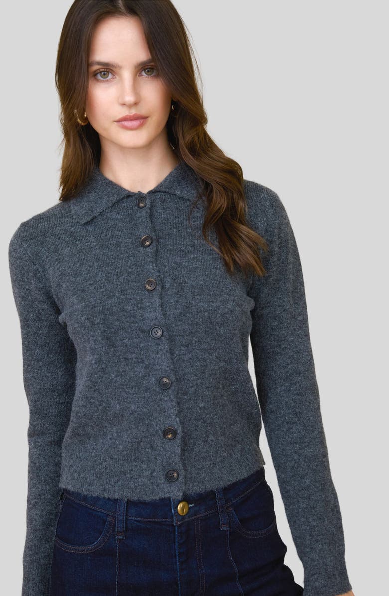 Blu Pepper Collared Crop Cardigan, Alternate, color, Charcoal