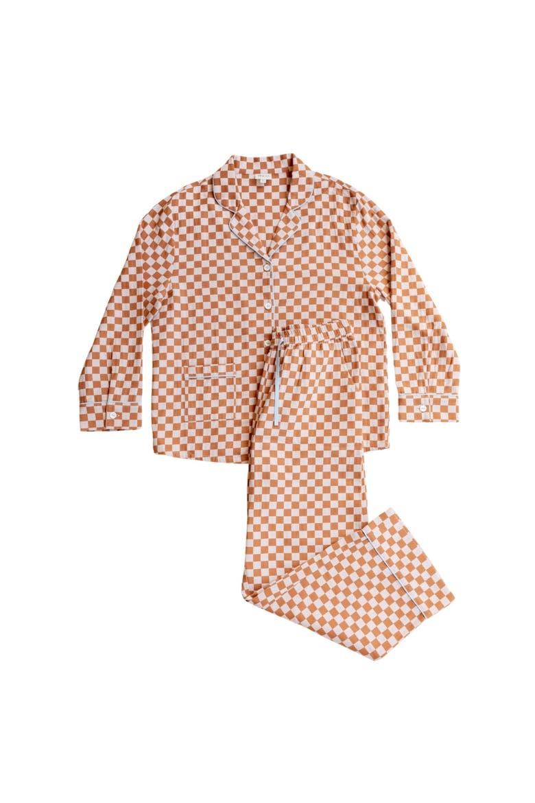 Cotton Long Sleeve Pajamas, Main, color, Honey Checkerboard