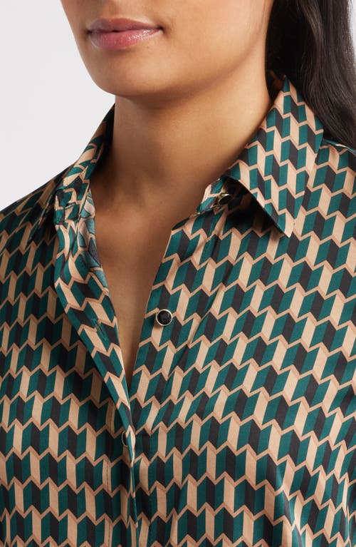 Anne Klein Zigzag Print Button-up Tunic Shirt In Pattern