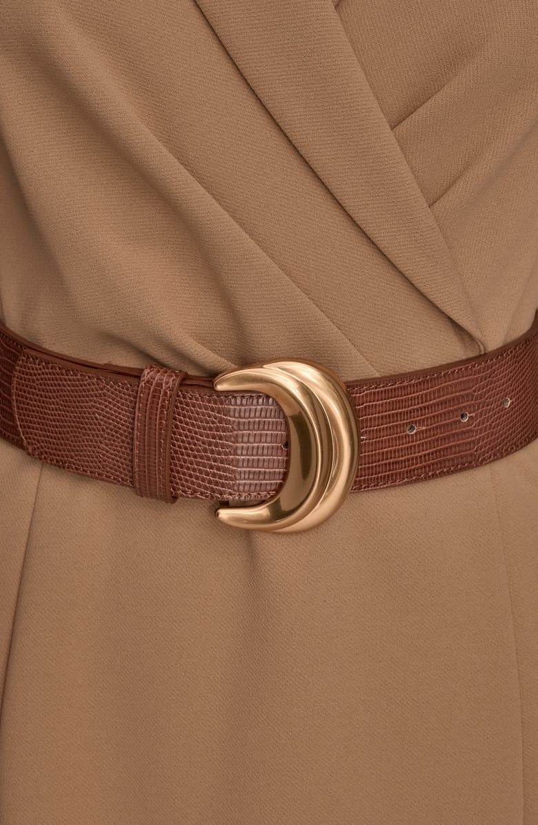 Donna Karan New York Sleeveless Belted A-Line Dress, Alternate, color, Fawn