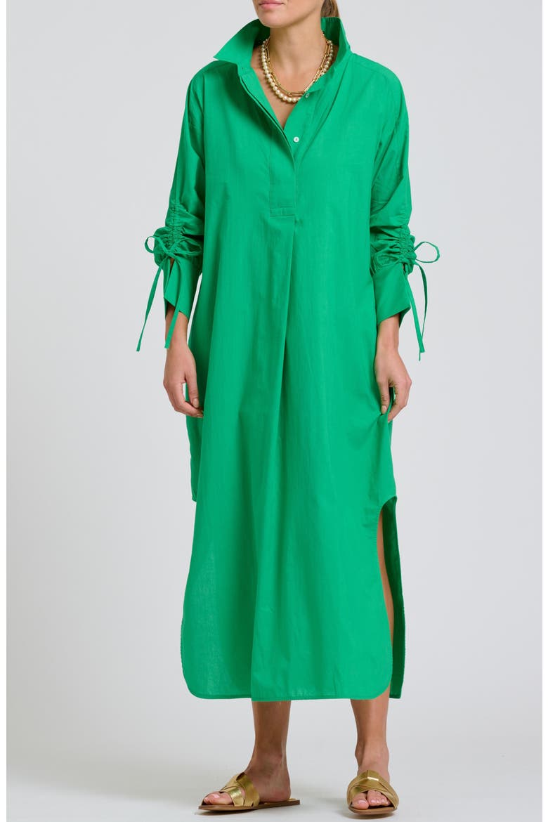 Gathered Long Sleeve Cotton Maxi Dress, Main, color, BRIGHT GREEN
