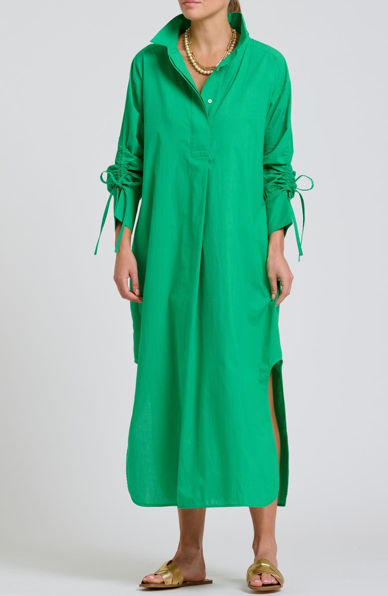 SHIRTY Gathered Long Sleeve Cotton Maxi Dress, Main, color, Bright Green