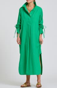 SHIRTY Gathered Long Sleeve Cotton Maxi Dress
