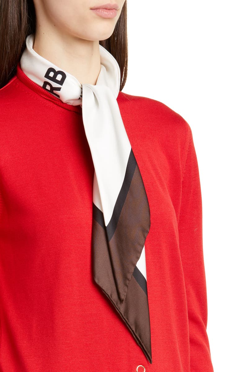 Burberry Silk Cardigan with Horseferry Print Scarf, Alternate, color,