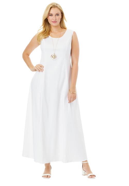 Jessica London Denim Maxi Dress In White