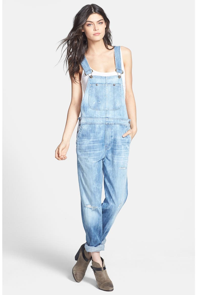 'Quincey' Distressed Denim Overalls, Main, color, SUN BLEACH
