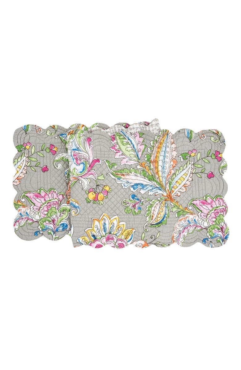 C&F Home Frey Quilted Reversible Colorful Paisley Table Runner 14" x 51", Main, color, Grey