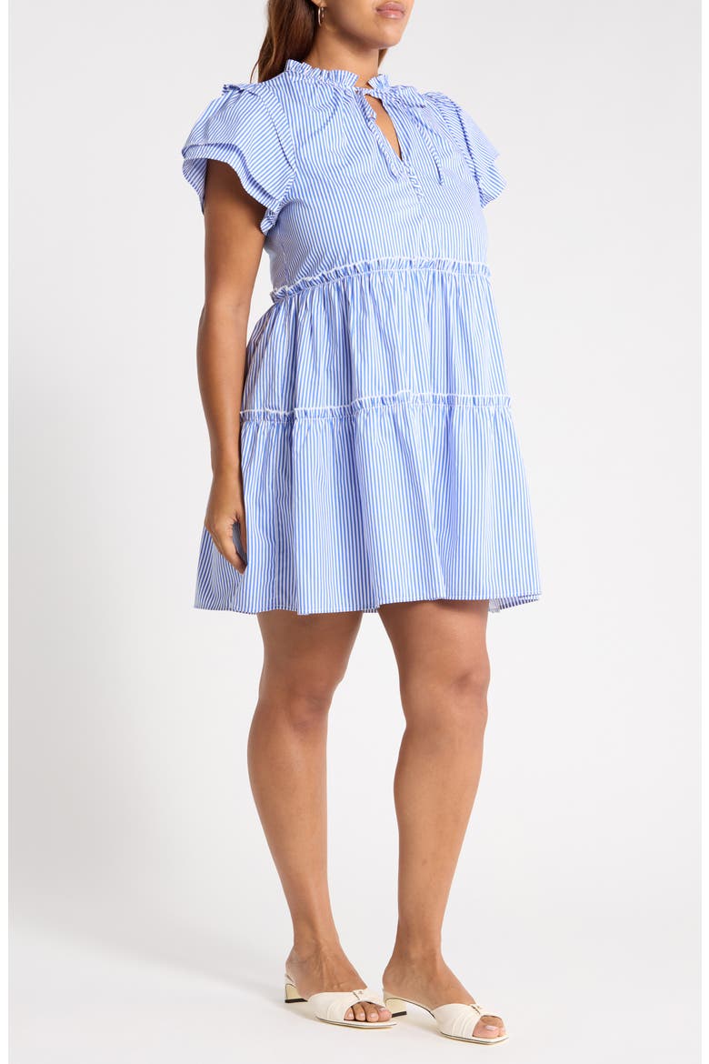 Sherah Tiered Stripe Cotton Dress, Alternate, color, BLUE WHITE STRIPE