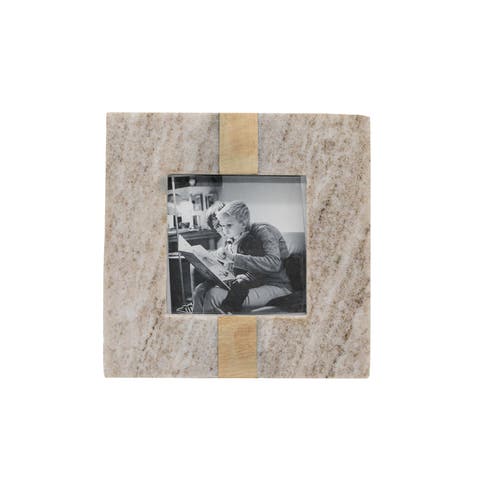 4x4 Beige Marble & Brass Inlay Luxury Premium Square Photo Picture Frame
