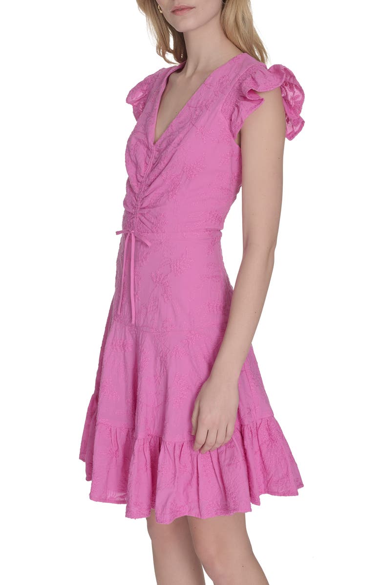 Eliza J Ruched Bodice Ruffle Sleeve Minidress, Alternate, color, Mulberry