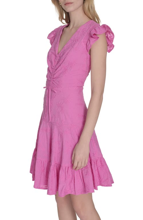 Eliza J Ruched Bodice Ruffle Sleeve Minidress In Pink