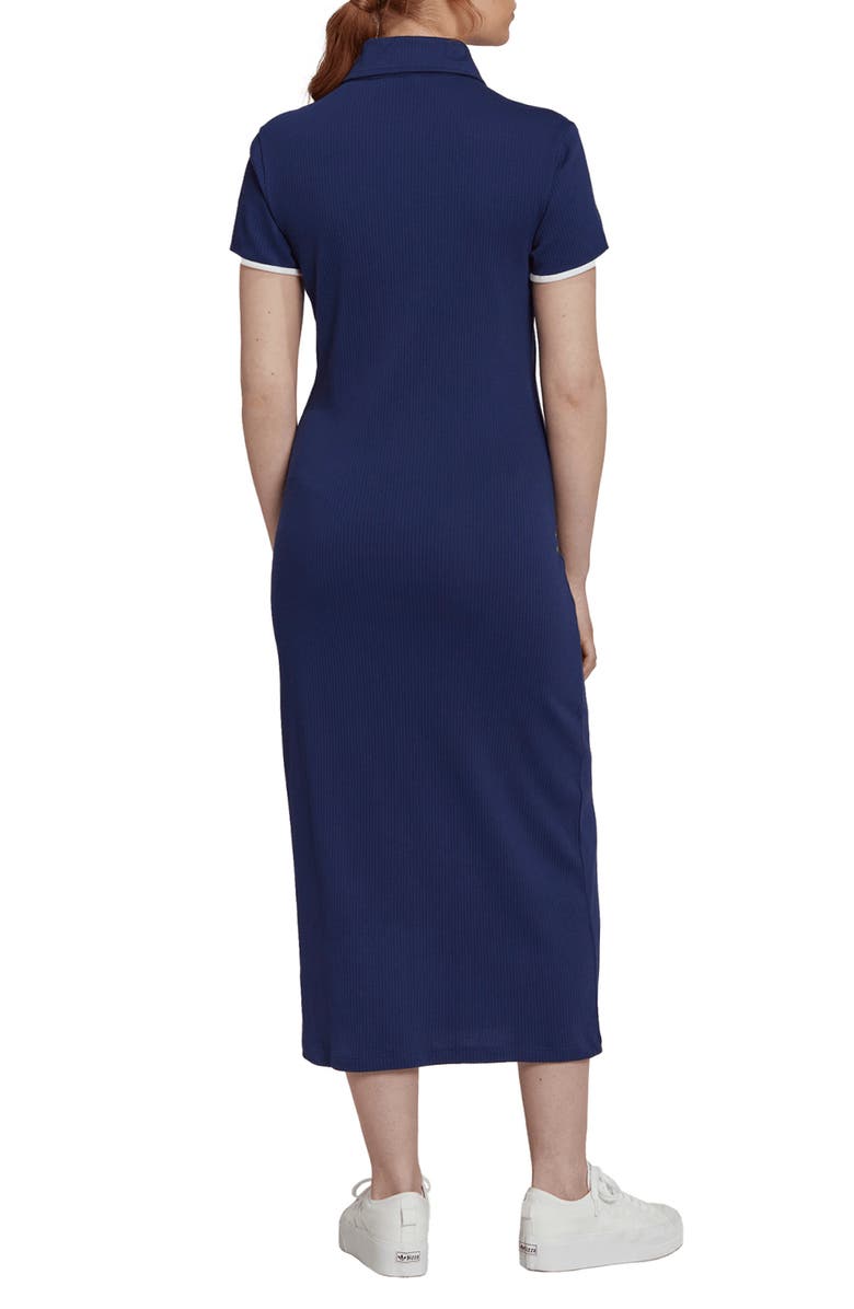 adidas Originals Zip Polo Rib Midi Dress, Alternate, color, 