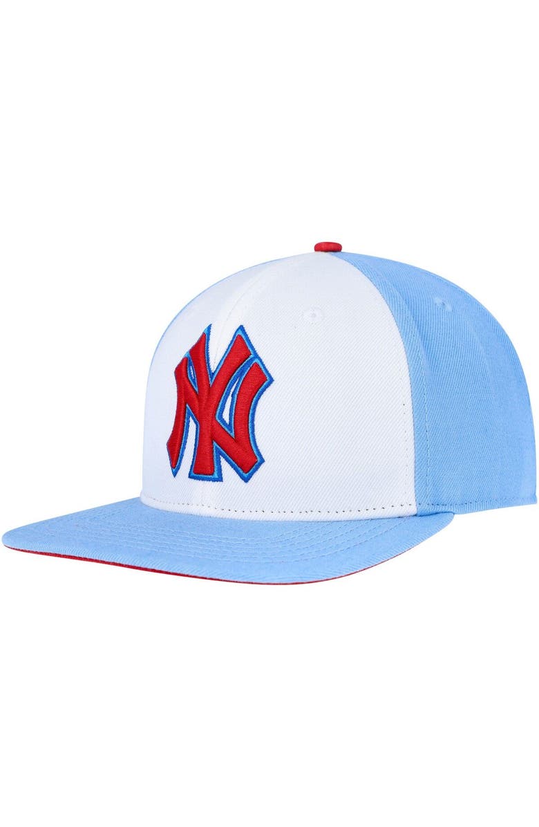 PRO STANDARD Men's Pro Standard White/Light Blue New York Yankees Blue Raspberry Ice Cream Drip Snapback Hat, Alternate, color,