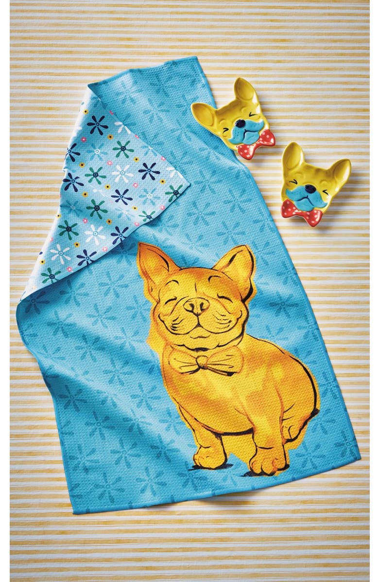 tag Super Absorbent Kitchen Towel Eclectic Frenchie Blue Multi Dishtowel 18 x 30 in, Alternate, color, Blue