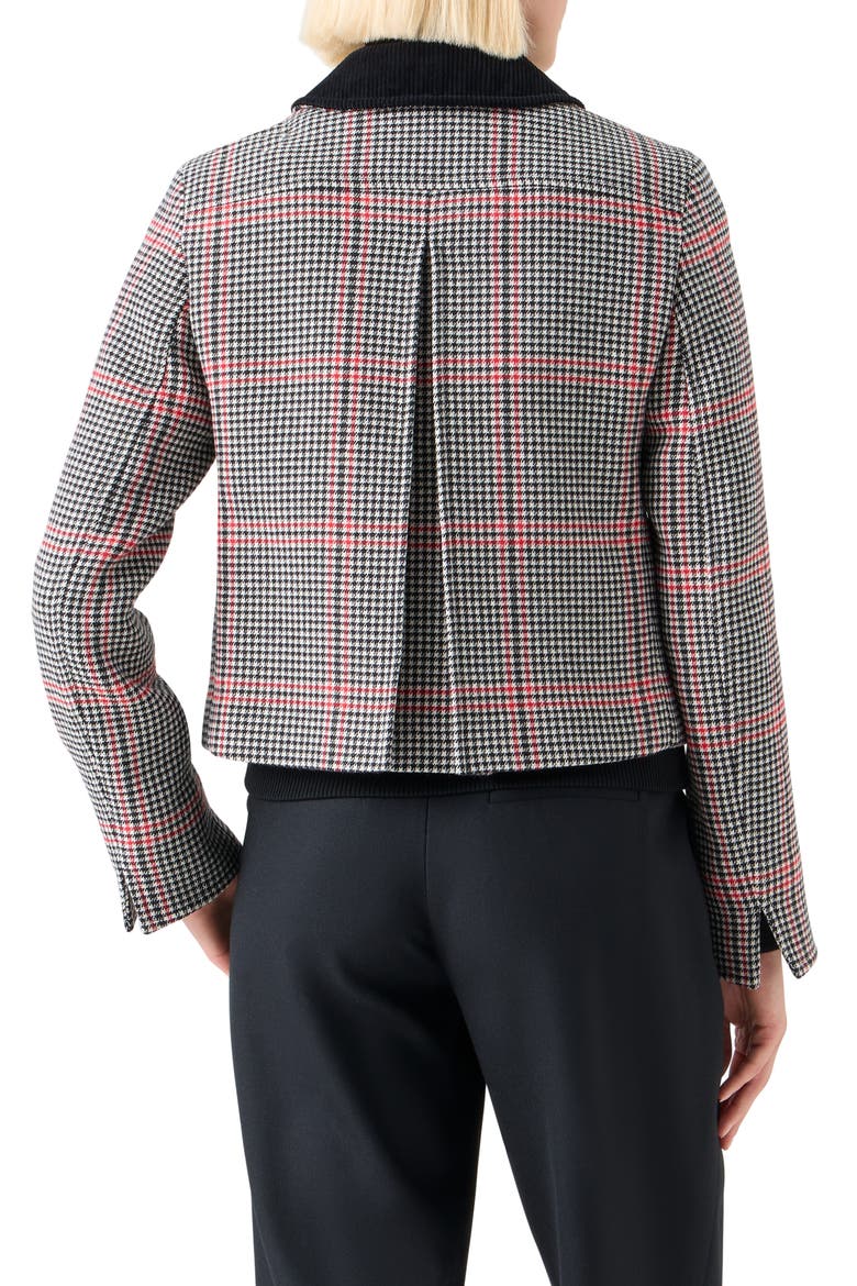 Glen Plaid Virgin Wool Crop Jacket, Alternate, color, BLACK-CREAM-VERMILLION