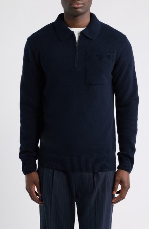 Lambswool Quarter Zip Polo Sweater