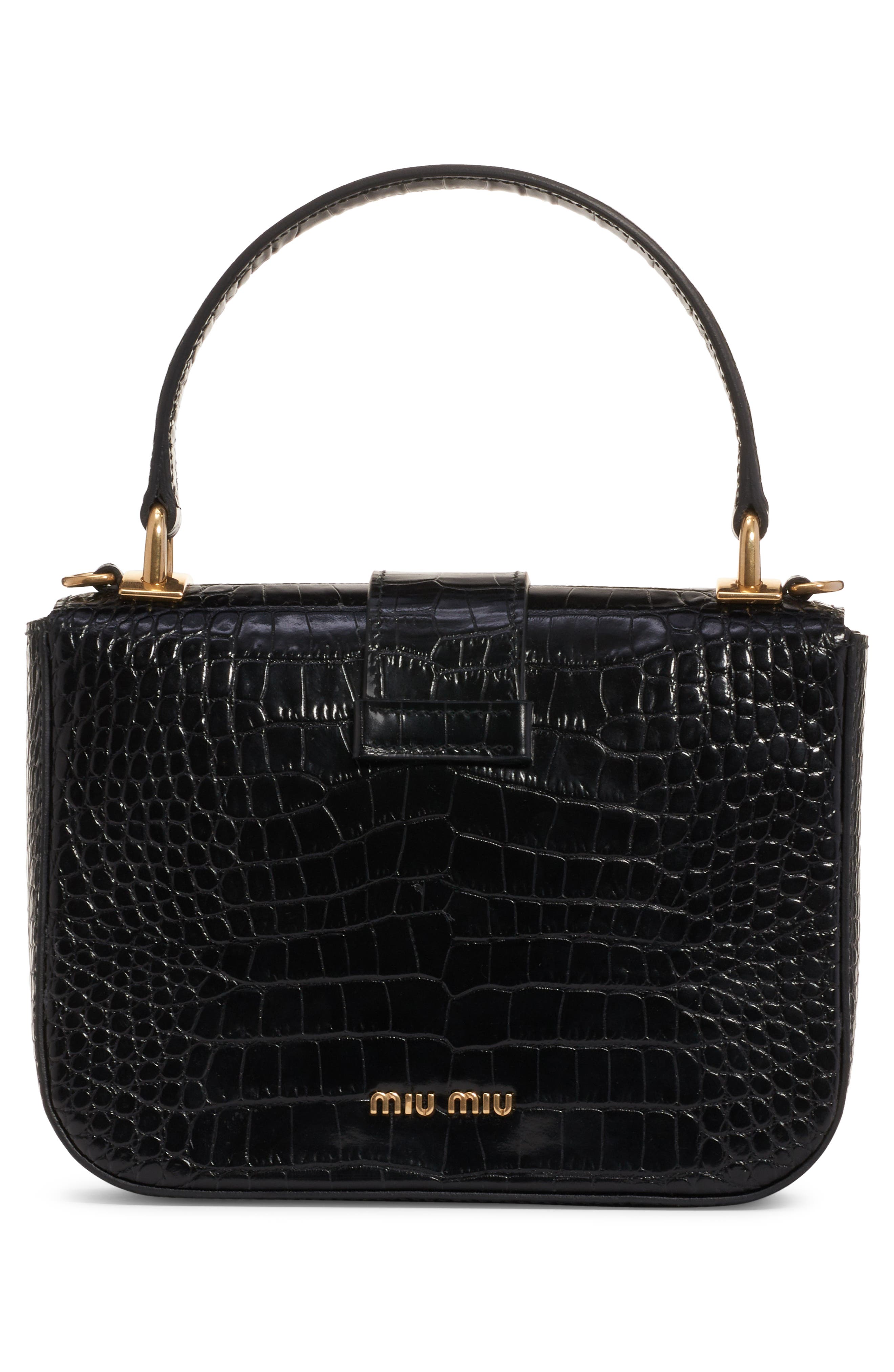 Miu Miu Croc Embossed Leather Top Handle Bag, Alternate, color, 