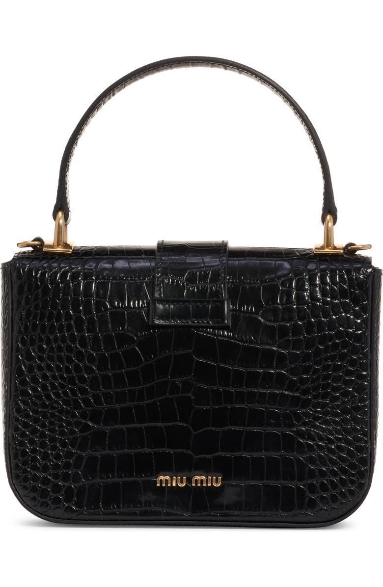 Miu Miu Croc Embossed Leather Top Handle Bag, Alternate, color,