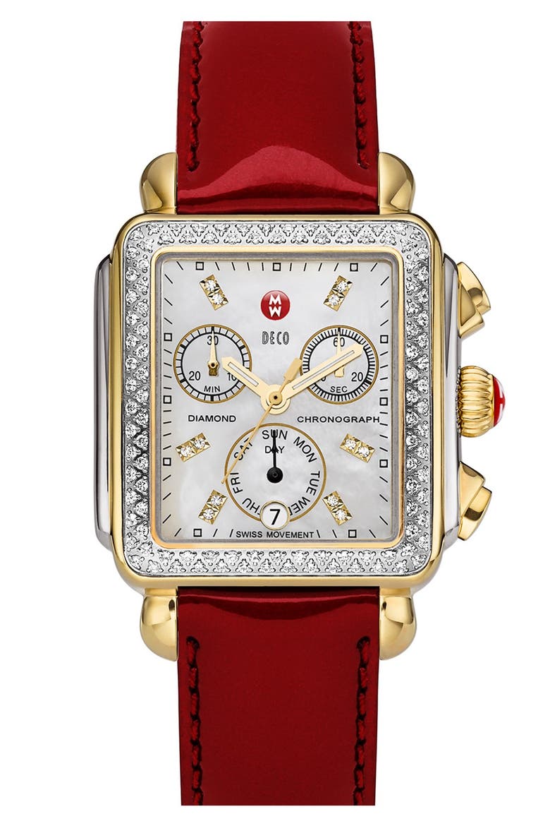 Deco Diamond Diamond Dial Two-Tone Watch Case, 33mm x 35mm, Alternate, color, SILVER/ GOLD