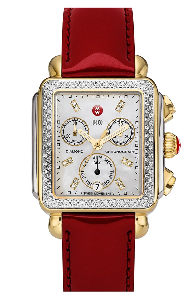 MICHELE Deco Diamond Diamond Dial Two-Tone Watch Case, 33mm x 35mm, Alternate, color, 