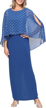 SL FASHIONS Metallic Foil Chiffon & Matte Jersey Gown