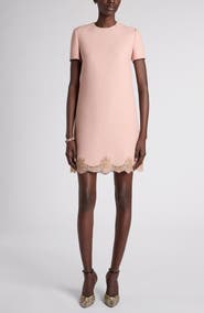 Valentino Garavani Lace Trim Virgin Wool & Silk Crepe Shift Minidress