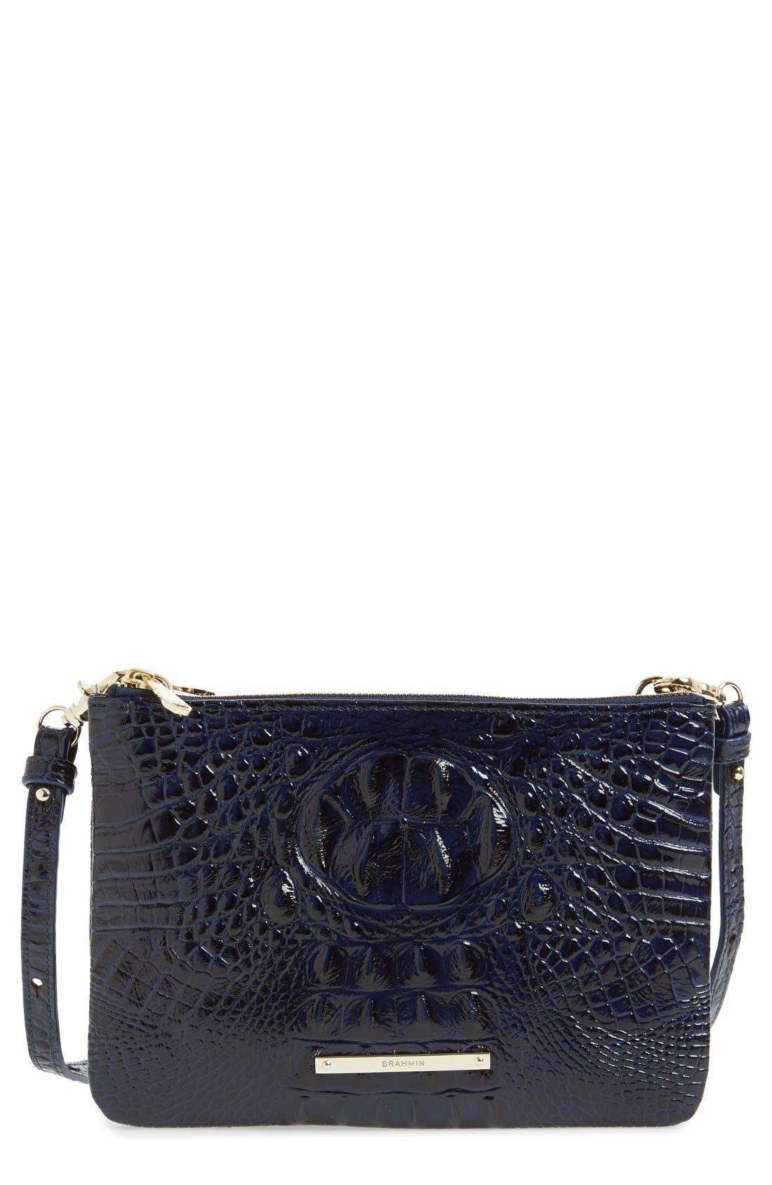 'Perri' Croc Embossed Leather Crossbody Bag, Main, color, INK