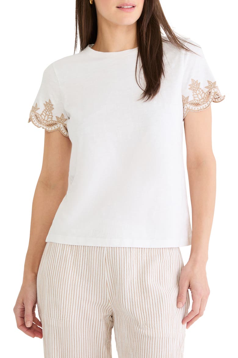 Deco Embroidered Slub Top, Main, color, PAPER WHITE