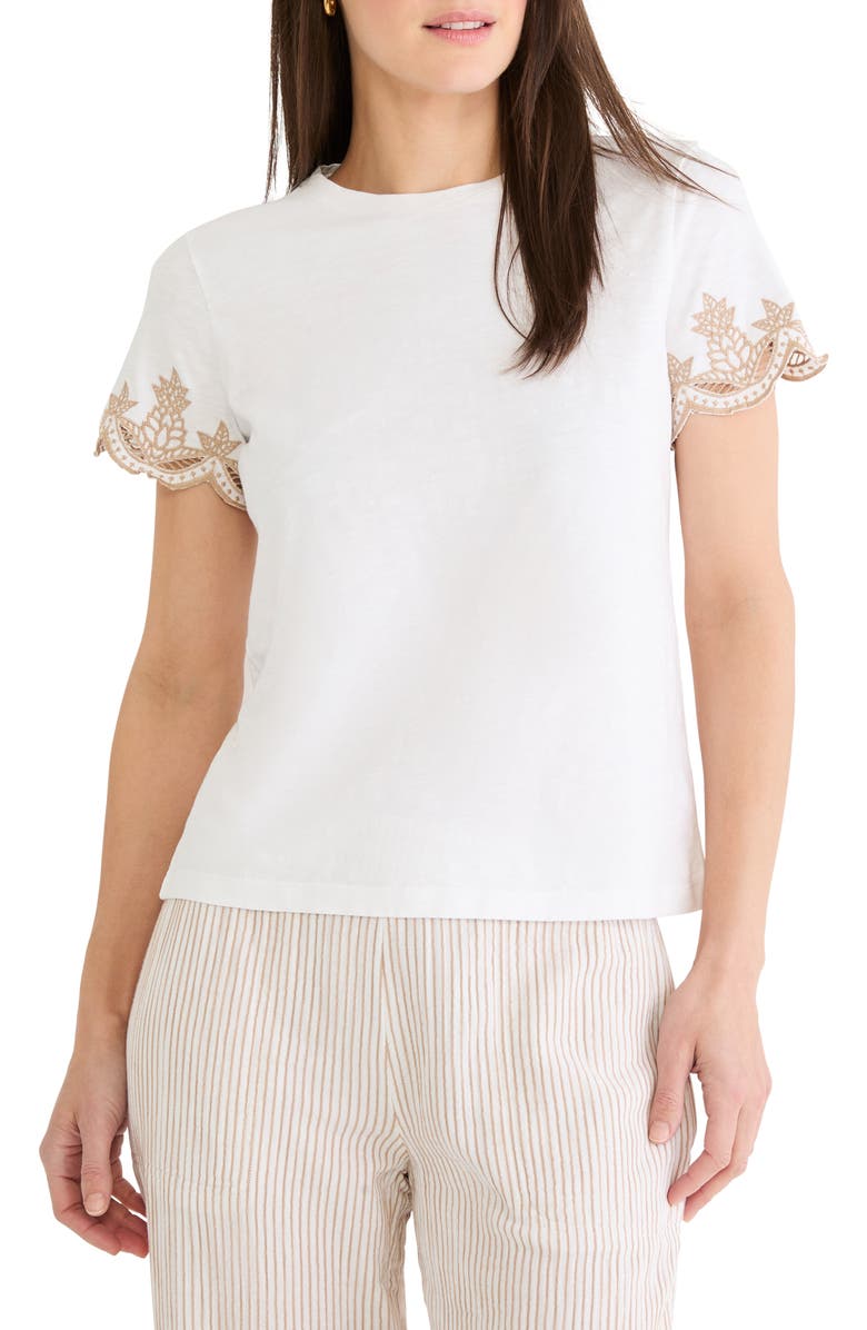 NIC+ZOE Deco Embroidered Slub Top, Main, color, Paper White