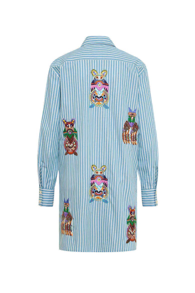 Striped Long Shirt With Silk Back, Alternate, color, Steel