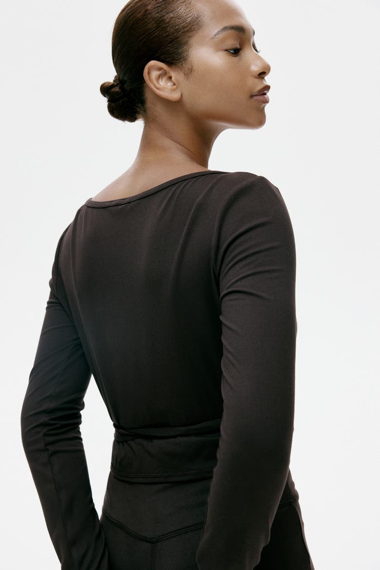Brushed Jersey Wrap Top, Alternate, color, Dark brown