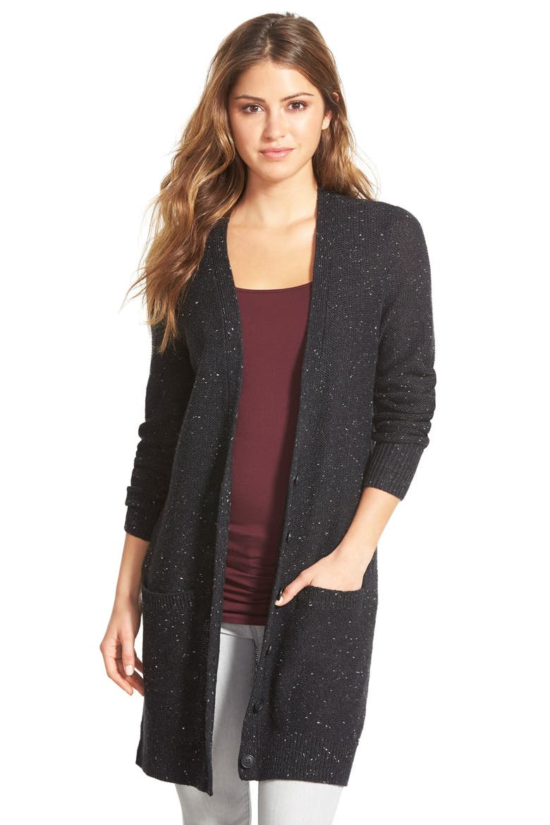 Long Nep Yarn Cardigan, Main, color, HEATHER CHARCOAL