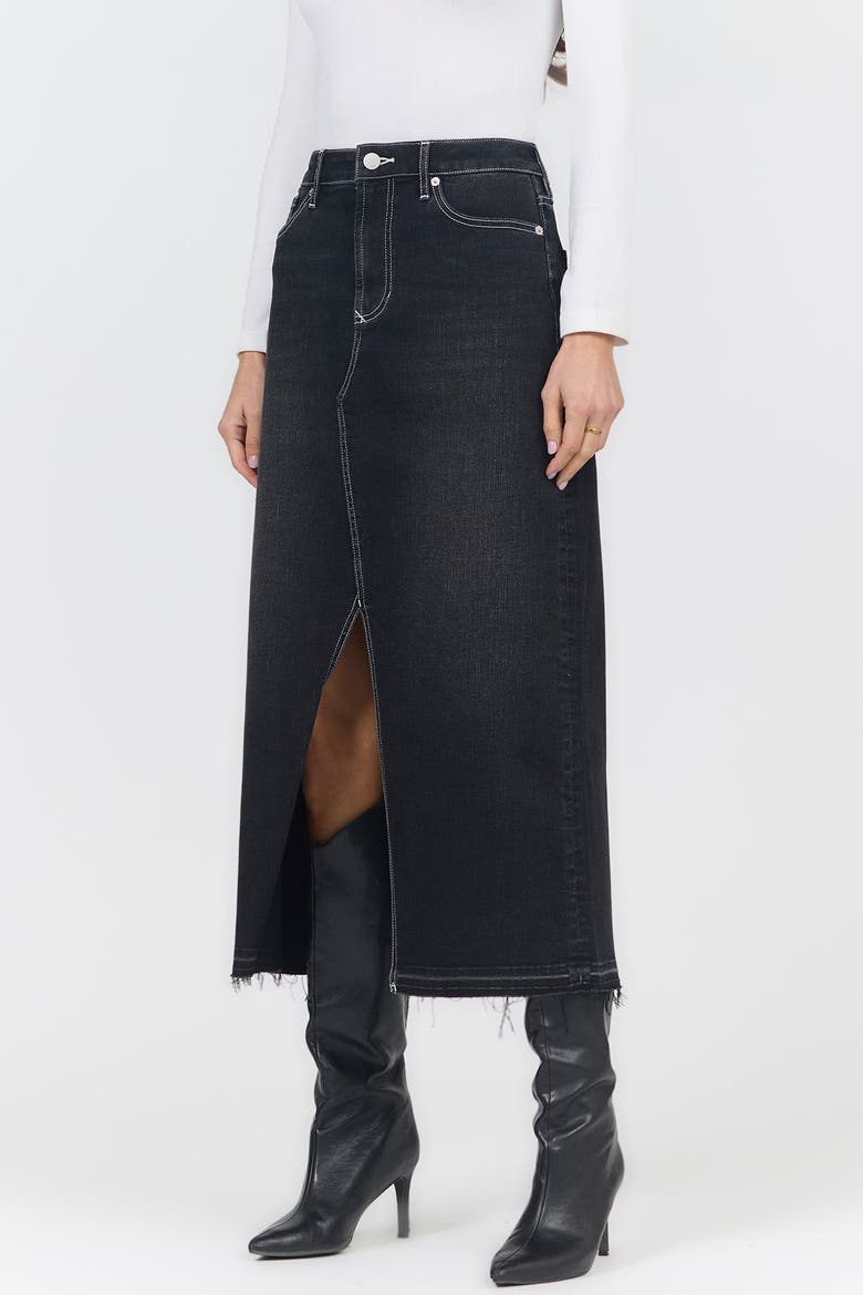 Vianna Denim Slit Midi Skirt, Alternate, color, Black Acid Wash