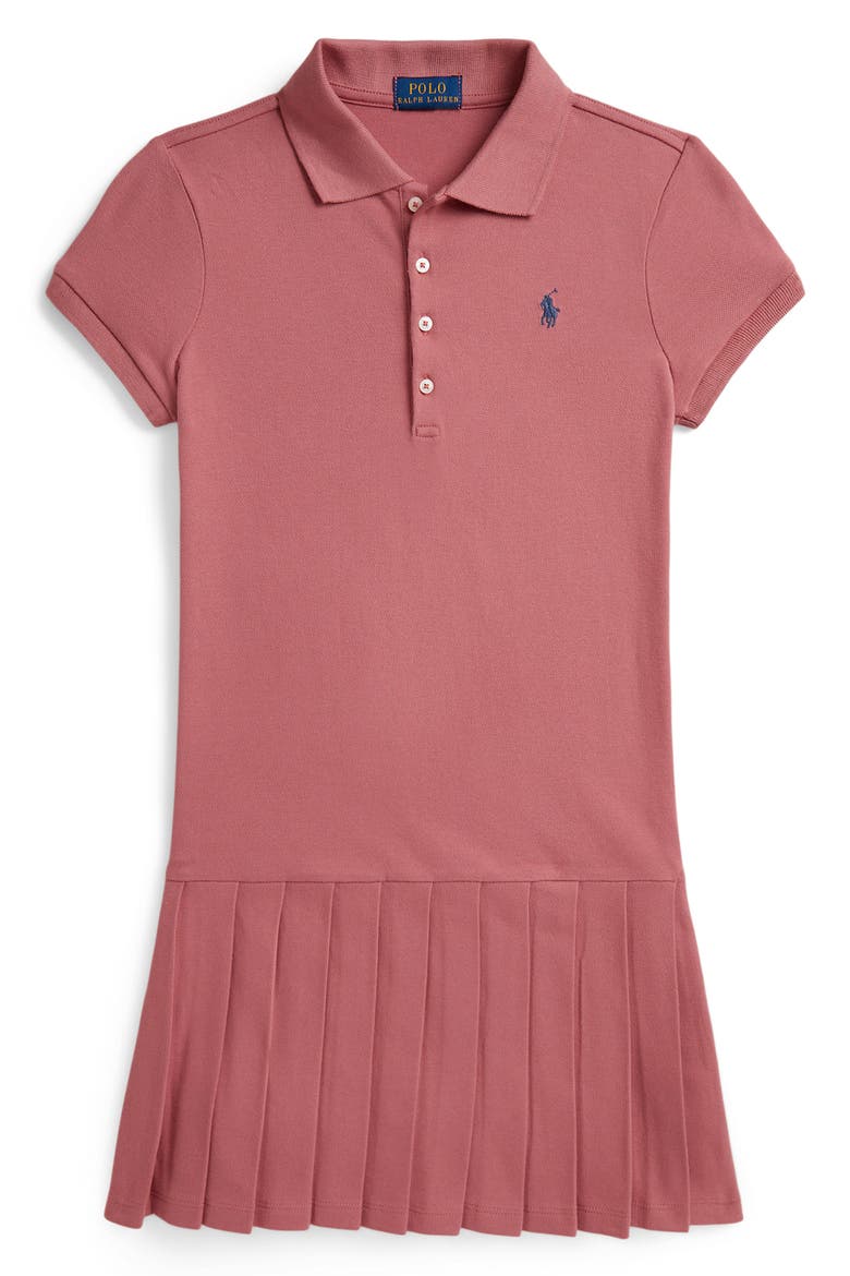 Kids' Stretch Cotton Mesh Pleated Polo Dress, Main, color, PINK