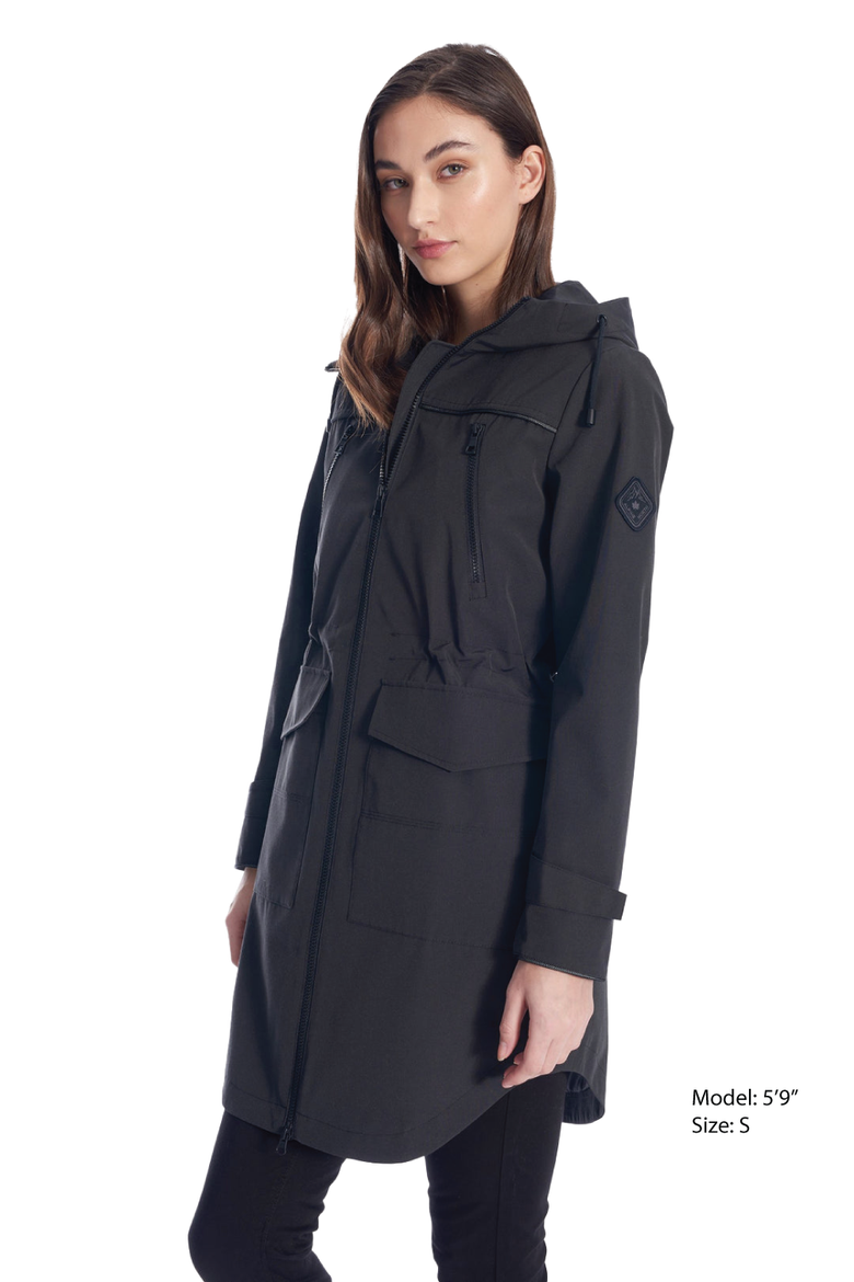 Kusawa - Mid-length Hooded Drawstring-Waist Raincoat, Alternate, color, Black