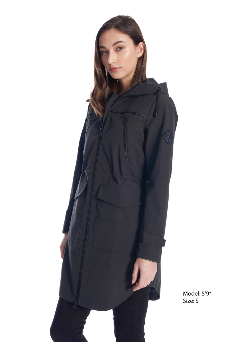 Alpine North Kusawa - Mid-length Hooded Drawstring-Waist Raincoat, Alternate, color, Black
