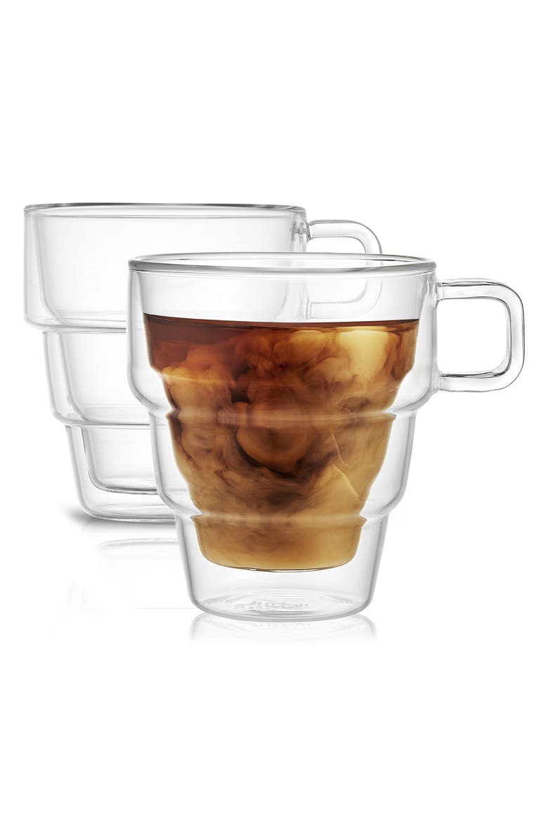 JoyJolt Pila Set of 2 Beverage Mugs, Alternate, color, Clear