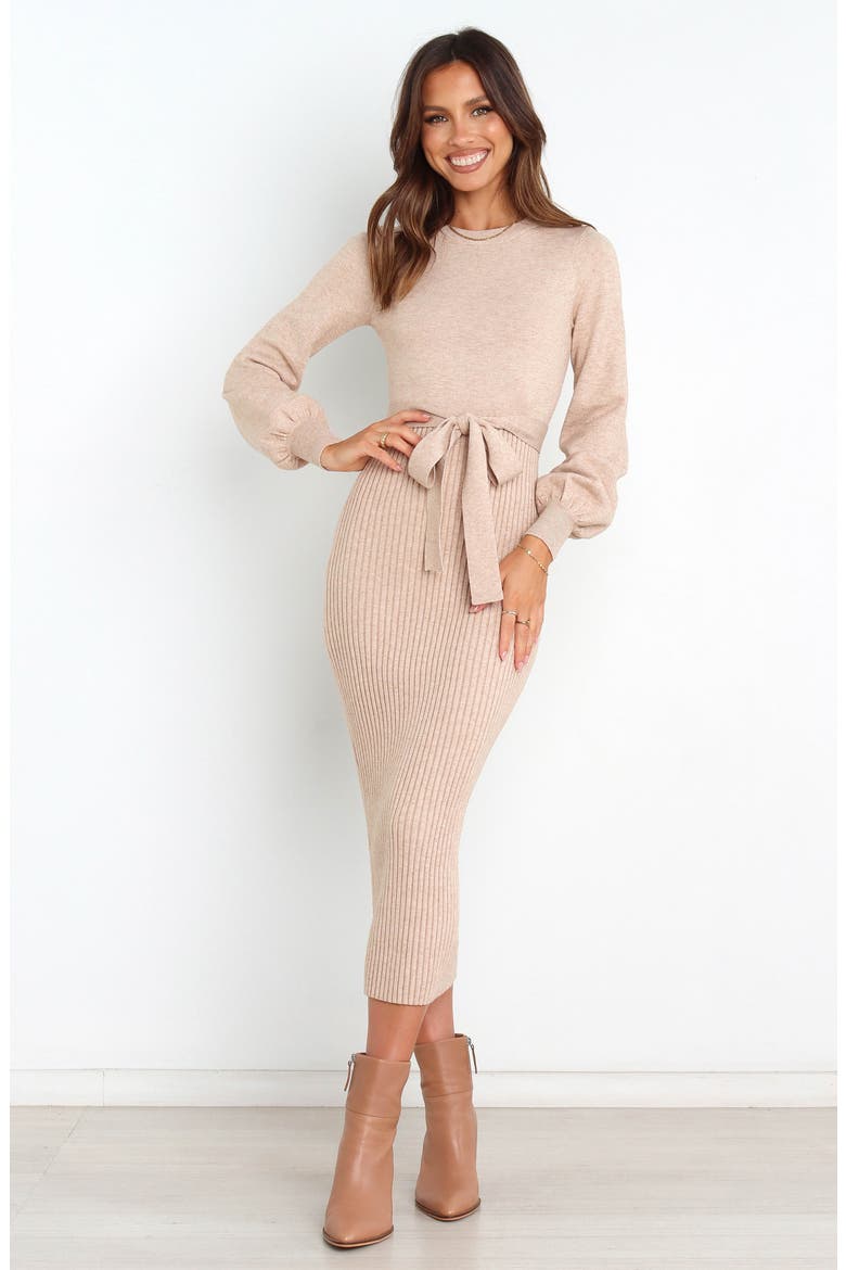Helena Belted Long Sleeve Sweater Dress, Alternate, color, BEIGE