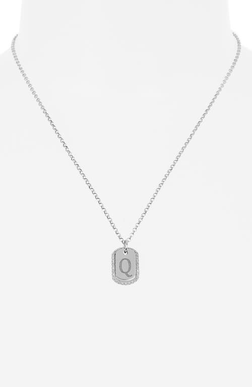 Meshmerise Diamond Initial Dog Tag Pendant Necklace In White-q