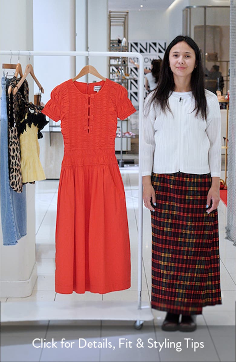 Smocked Drop Waist Stretch Organic Cotton Midi Dress, sales video thumbnail