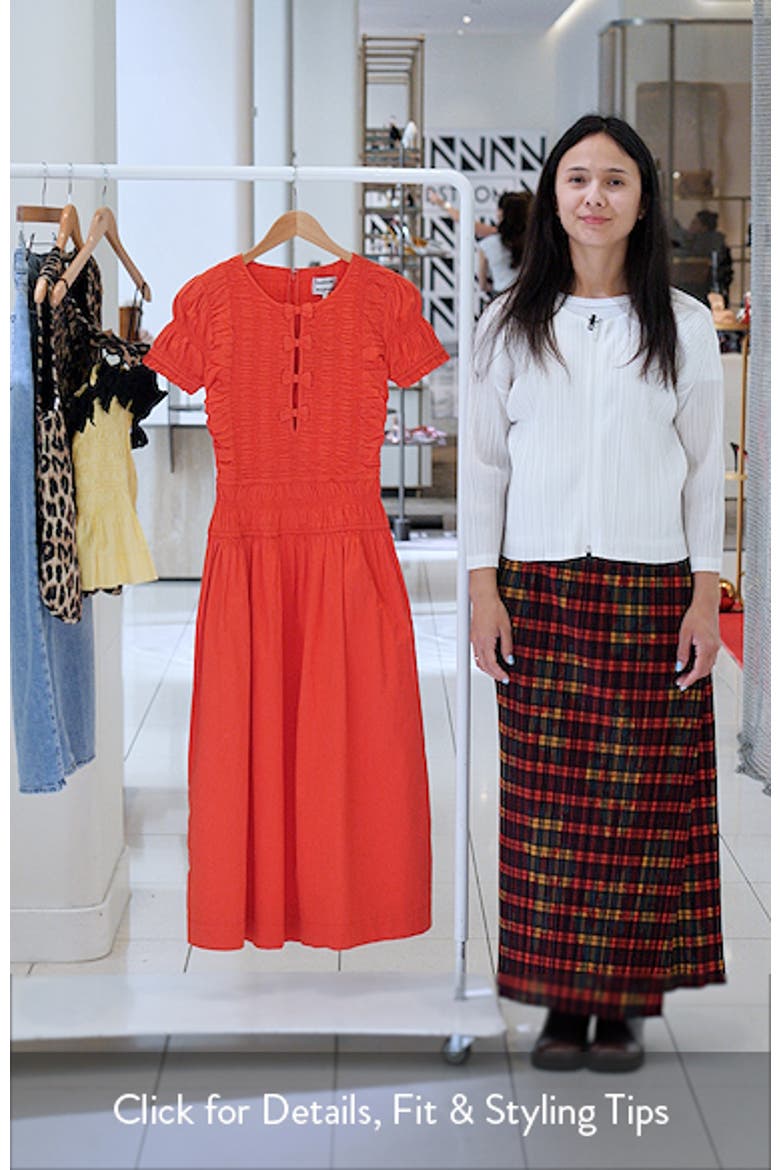 Smocked Drop Waist Stretch Organic Cotton Midi Dress video