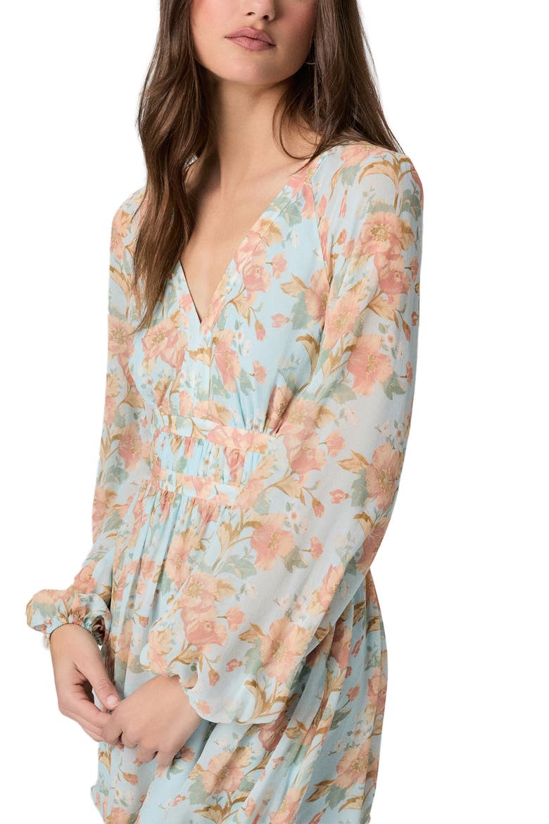 Summerland Long Sleeve Floral Print Silk Minidress, Alternate, color, SURF MULTI