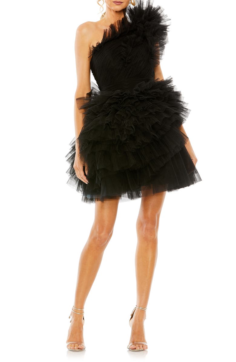 Mac Duggal Ruffle Tulle One-Shoulder Minidress, Main, color, 
