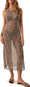 ViX Paula Hermanny Twist Leopard Print Mesh Cover-Up Dress