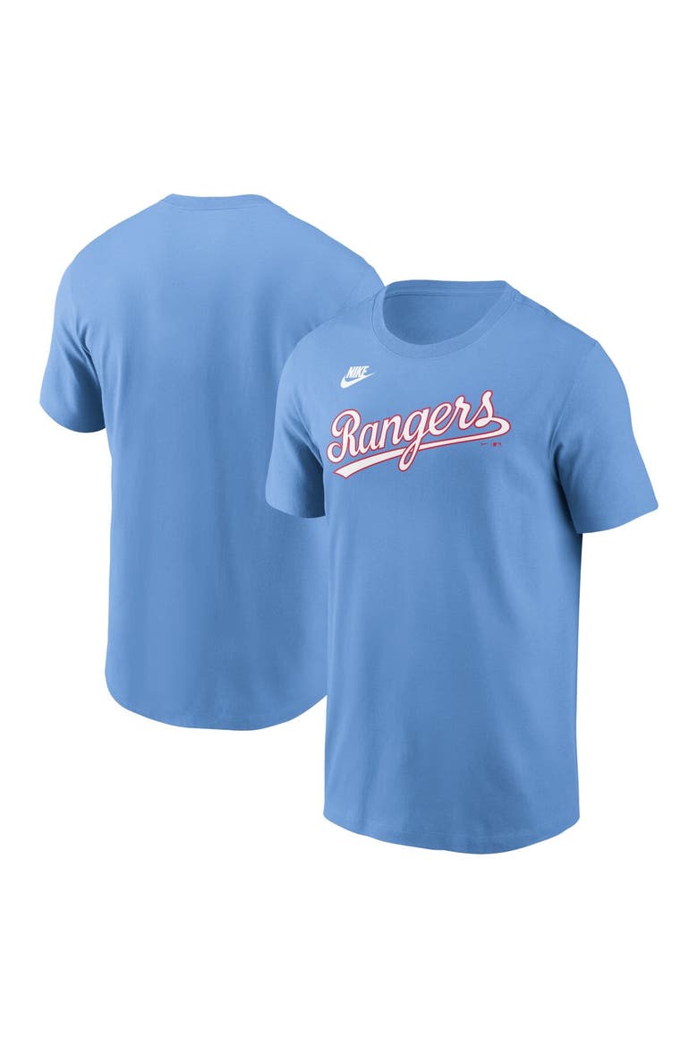 Men's Nike Light Blue Texas Rangers Cooperstown Wordmark T-Shirt, Alternate, color, Light Blue