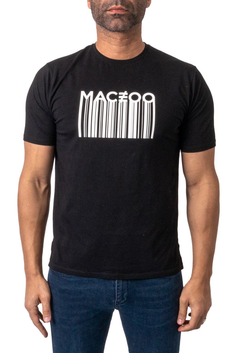 Barcode Stretch Cotton Graphic Tee, Main, color, BLACK