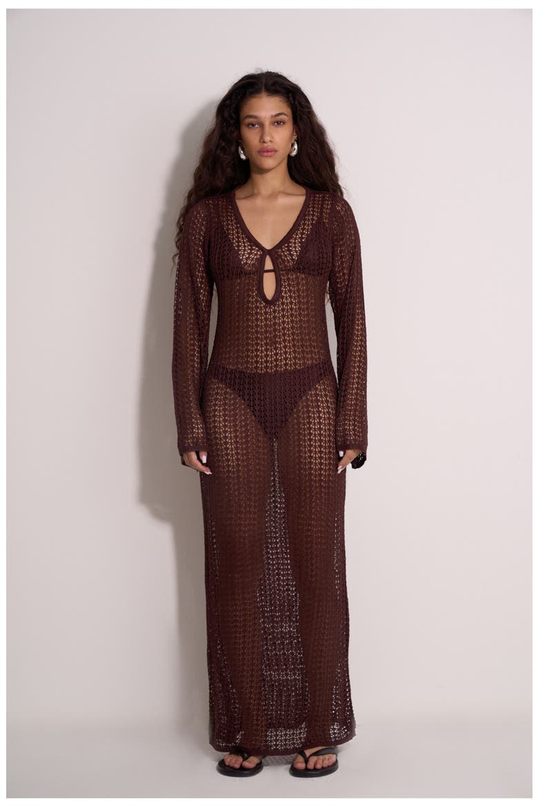 Flora Crocheted Beach Dress Cover-Up, Main, color, Dark-Brown