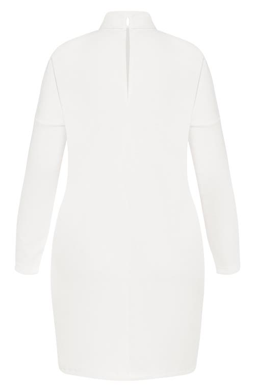 City Chic Wrap Neck Long Sleeve Minidress In Cream