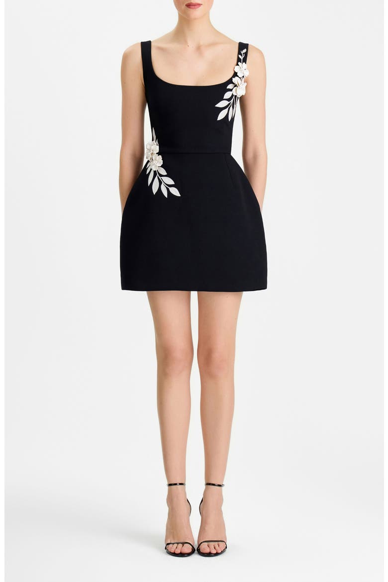 Lana Floral Appliqué Fit & Flare Cocktail Minidress, Main, color, BLACK